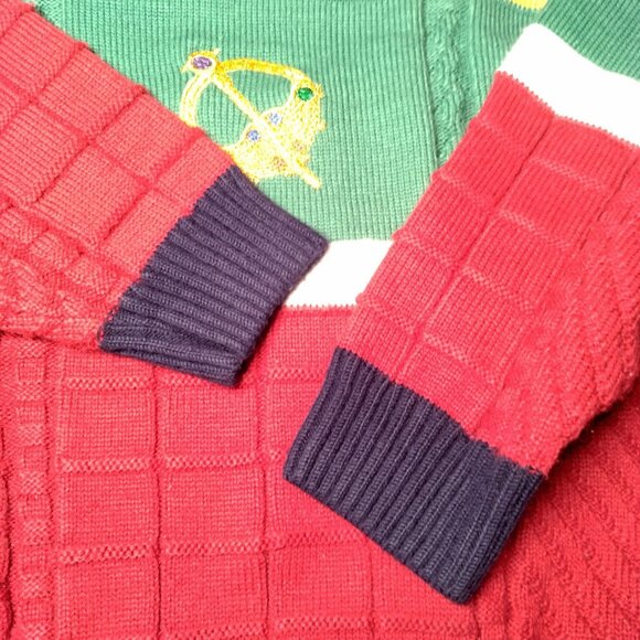 Vintage 1990s Emerald Isle Sweater Men Medium Colorblock Celtic Brooch Ireland - Picture 12 of 14